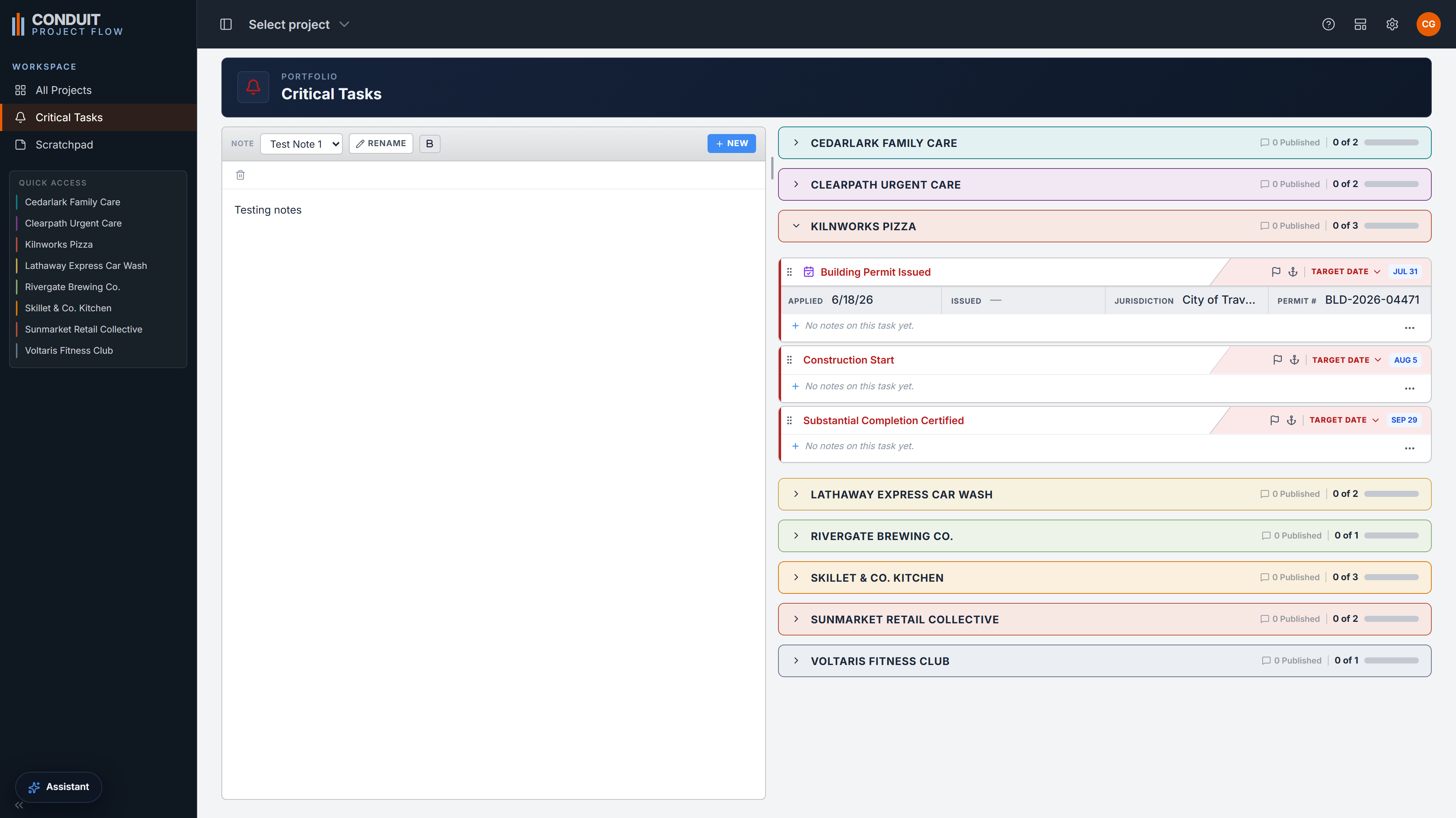 The cross-project Critical Tasks roll-up