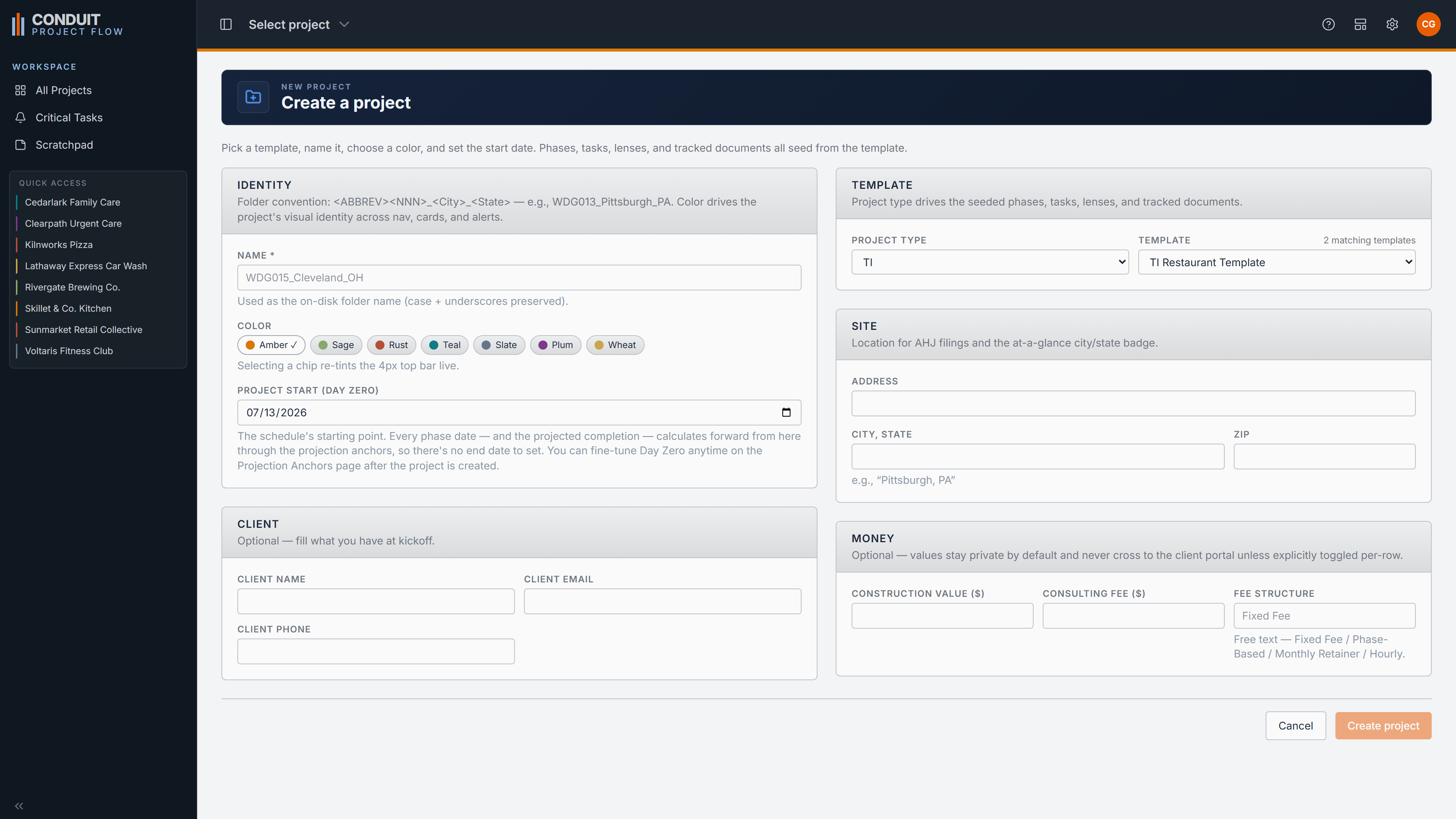 The New Project flow